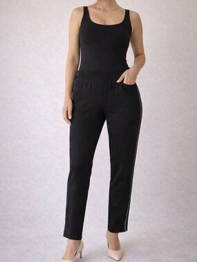 $105 Retail – Tricotto Black Pull-On Pants Rhinestone Side Stripe Stretch XL NWT